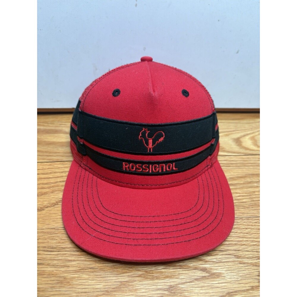 Rossignol Snowboards Hat Cap Snap Back Red Black Trucker Mesh Mens Embroidered